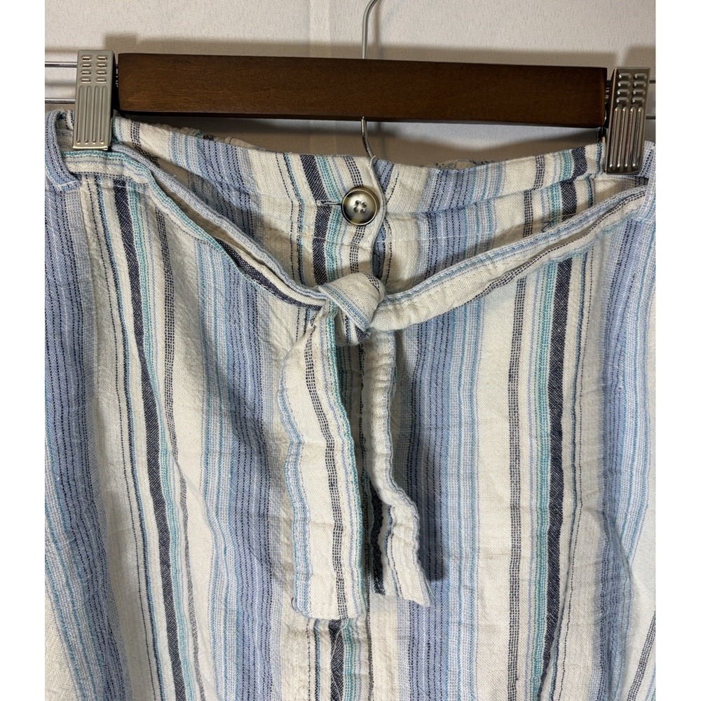 Da-sh Shorts Womens Sz L Blue White Striped Linen Flat Front Drawstring Pockets - Picture 4 of 9